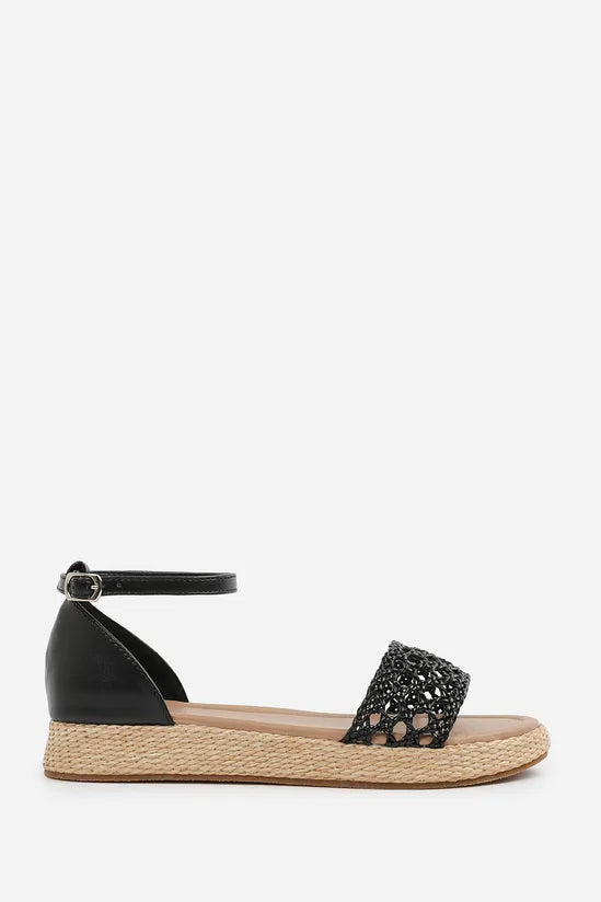 Braided Strap Espadrille Flatform With Buckle Ankle Strap