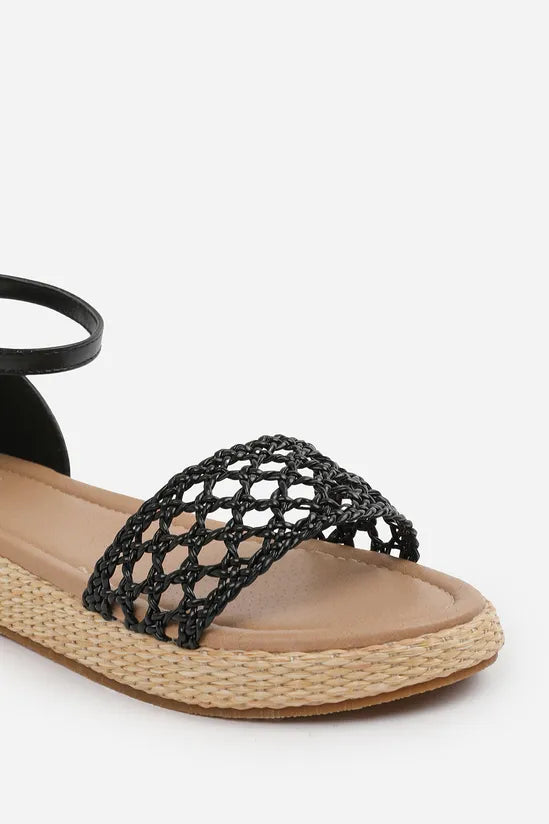 Braided Strap Espadrille Flatform With Buckle Ankle Strap