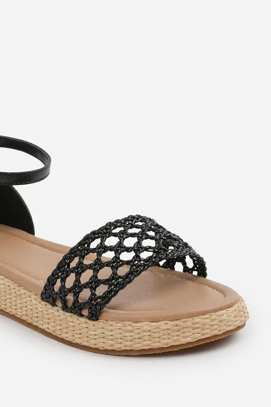 Braided Strap Espadrille Flatform With Buckle Ankle Strap
